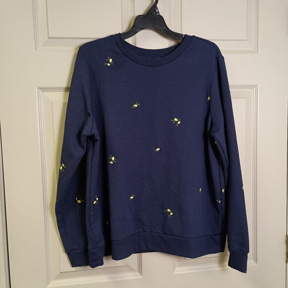 Gloria Vanderbilt Womens Sweatshirt Size XL Navy Blue Floral Long Sleeve - Picture 1 of 4